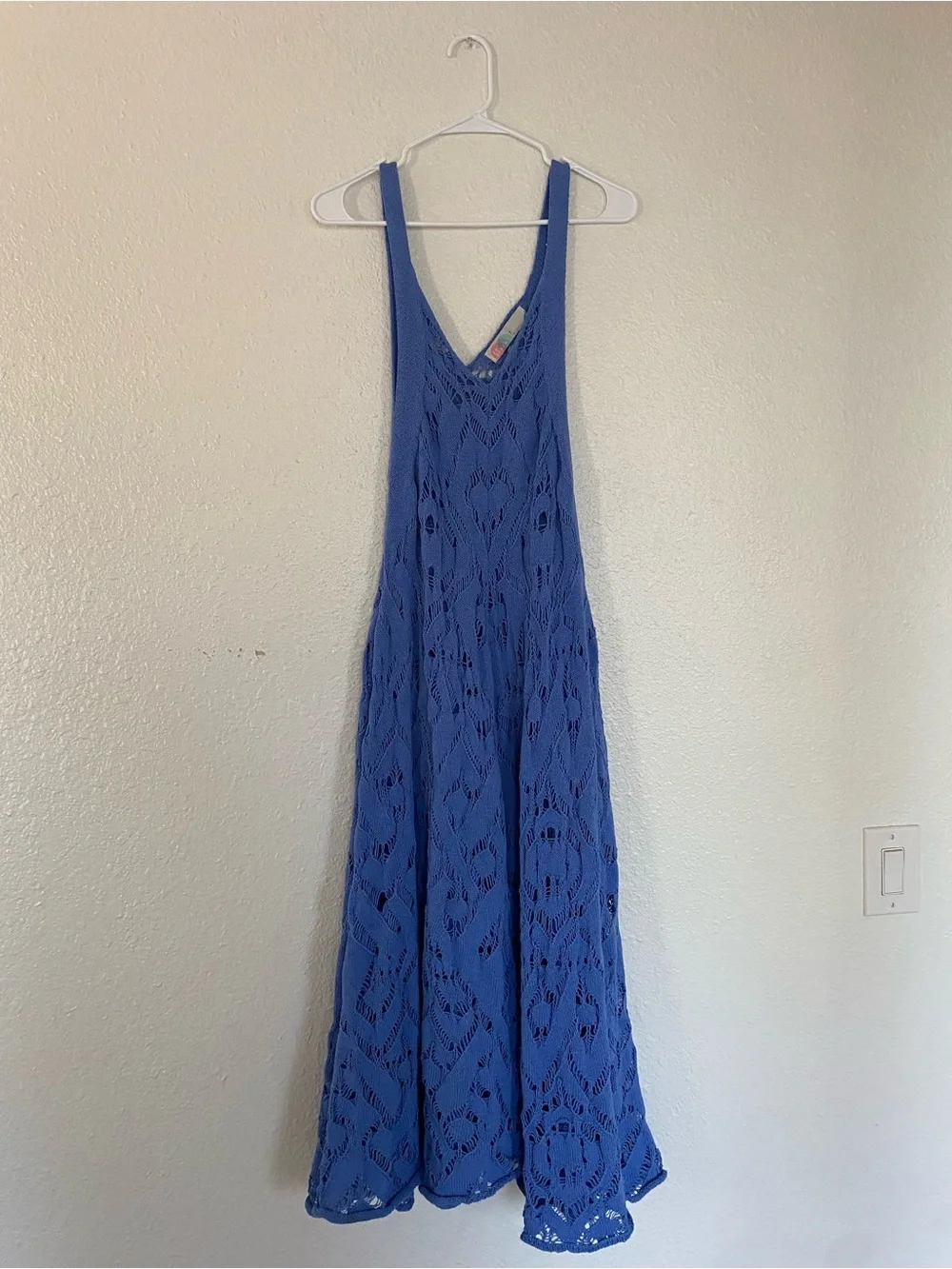 Free People Blue Bianca Boho Crochet Fauxchet Midi Dress